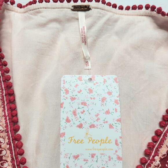 Free People My Love Mini Dress Long Sleeve Pink Red Boho Floral V Neck XS - Picture 8 of 10